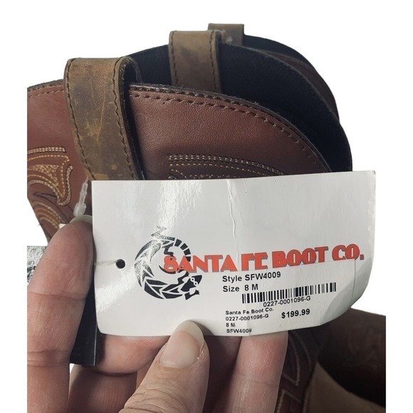 SANTA FE Leather Western Cowboy Boots Mens Size 8M Brown NWT $199 - Picture 7 of 10